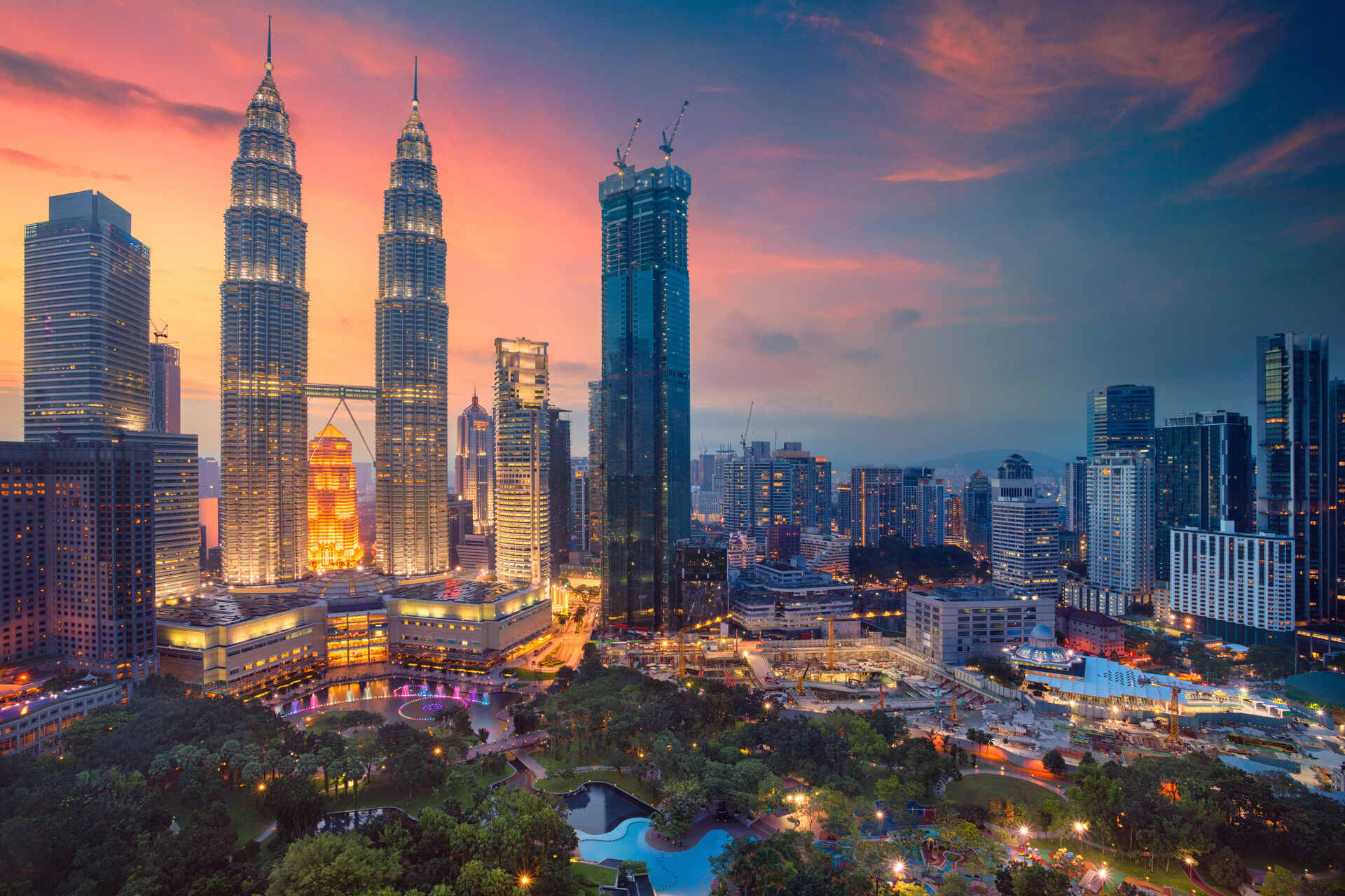 Cityscape image of Kuala Lumpur, Malaysia during sunset