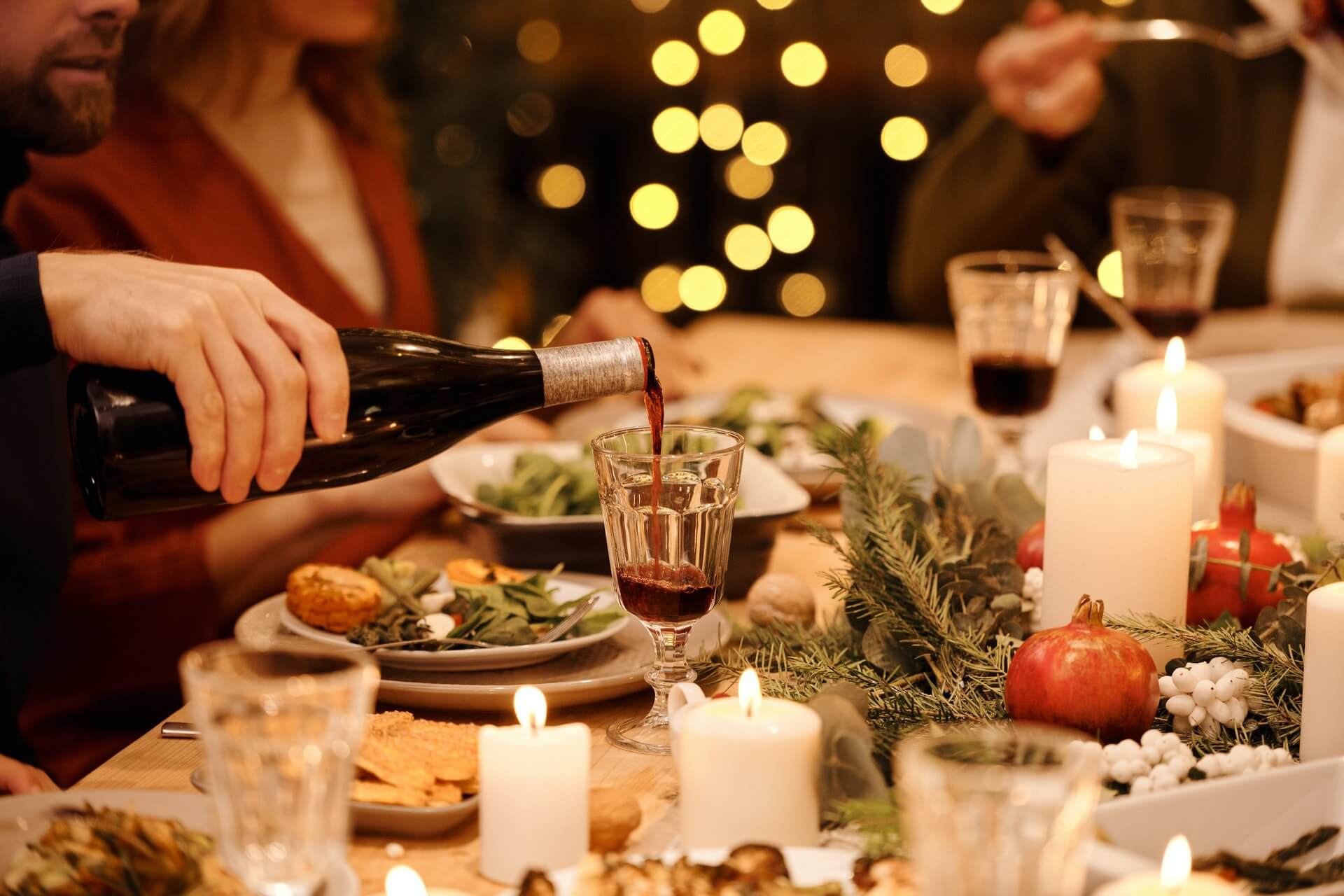 A dinner party with wine