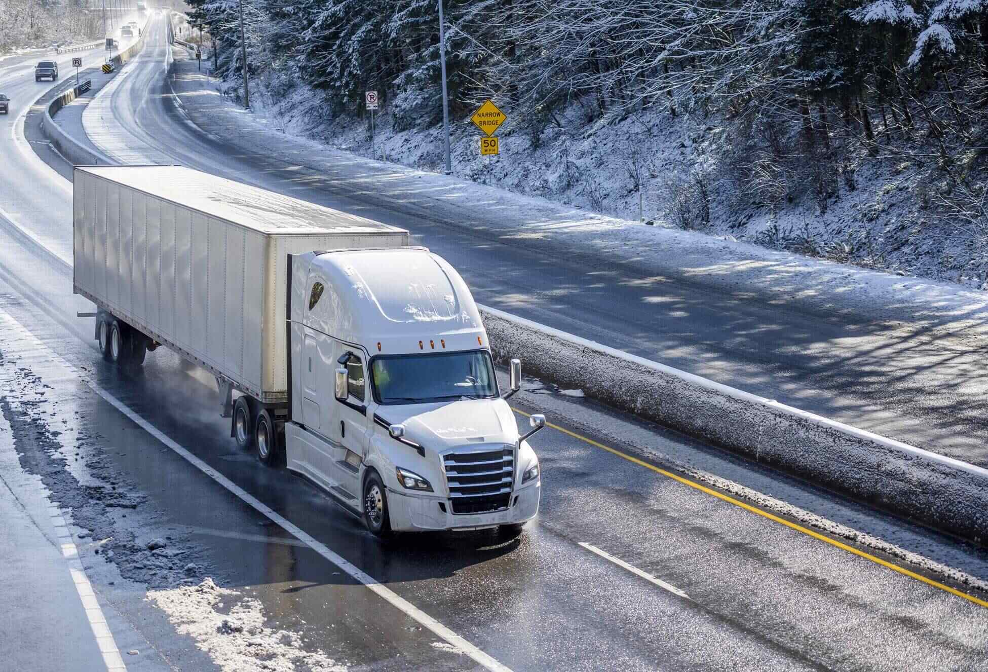 Moving truck on an icy road