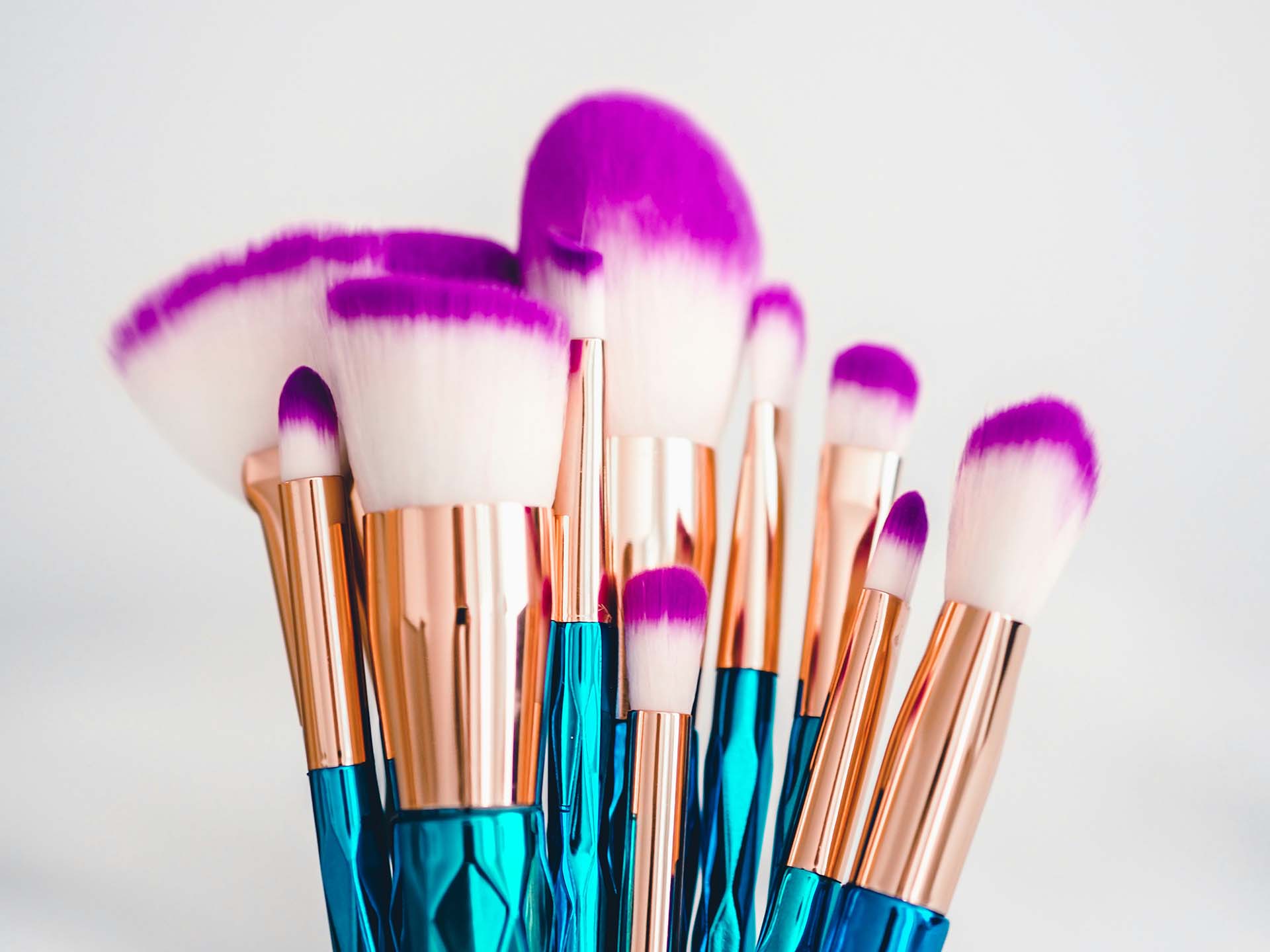 A close-up of makeup brushes